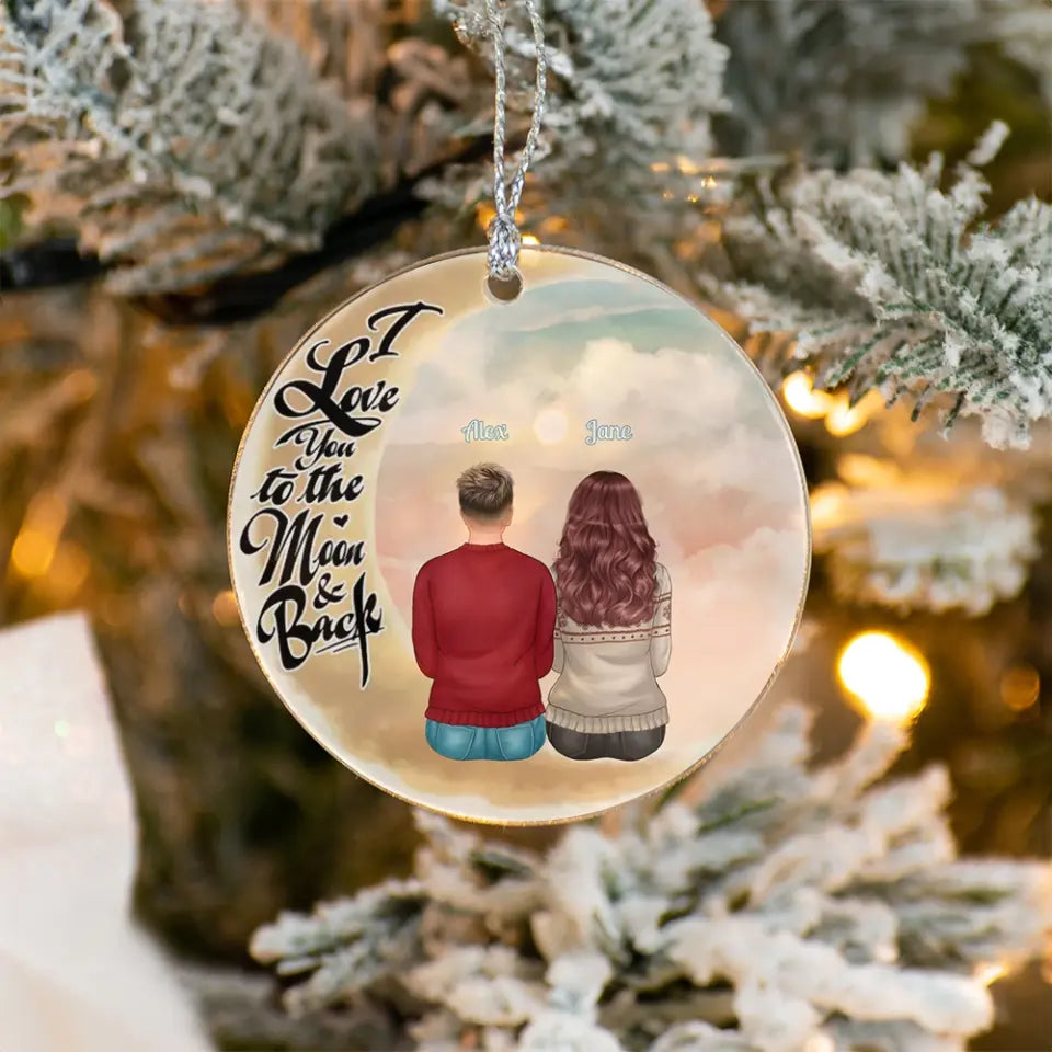 Couple - I Love You To The Moon And Back - Personalized Circle Christmas Ornament-Gift For Grandma, Grandparents, Christmas Gift